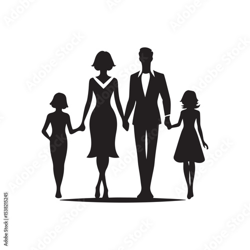 family in home vector silhouette clip art logo design illustration