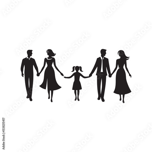 family in home vector silhouette clip art logo design illustration