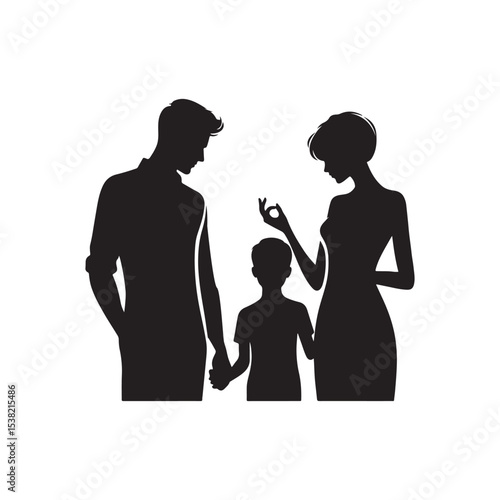 family in home vector silhouette clip art logo design illustration