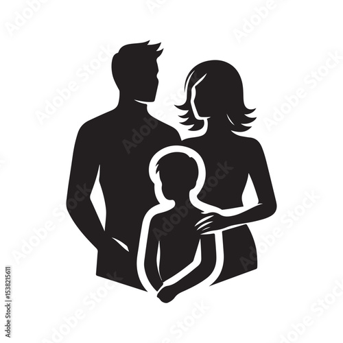 family in home vector silhouette clip art logo design illustration