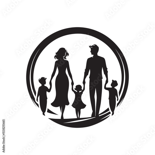family in home vector silhouette clip art logo design illustration