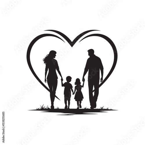 family in home vector silhouette clip art logo design illustration