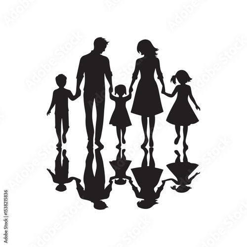family in home vector silhouette clip art logo design illustration