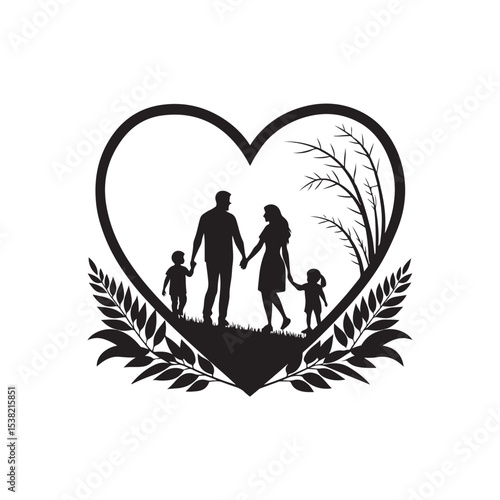 family in home vector silhouette clip art logo design illustration