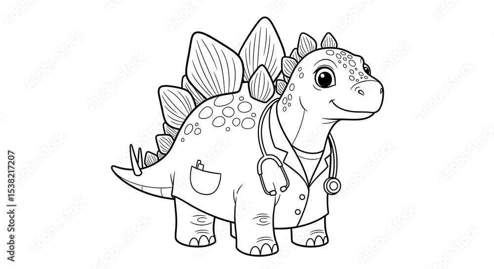 Obraz premium Stegosaurus doctor coloring page for kids printable cute dinosaur veterinarian outline art on transparent background