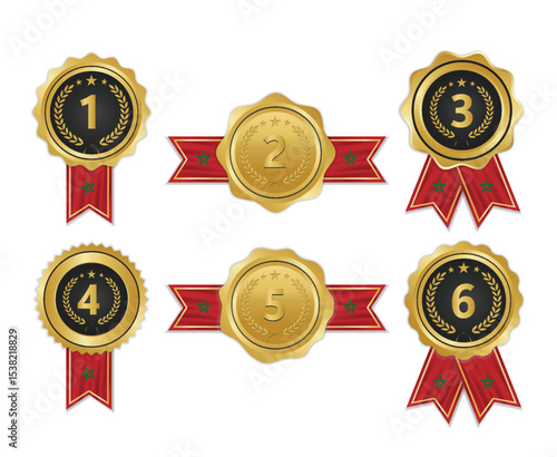 Golden award medal with morocco flag ribbons for winners 