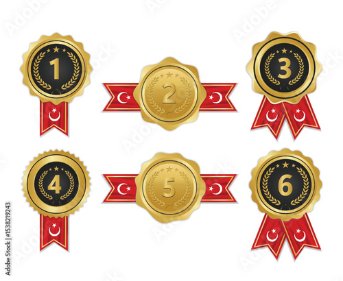 Golden award medal with turkey flag ribbons for winners 