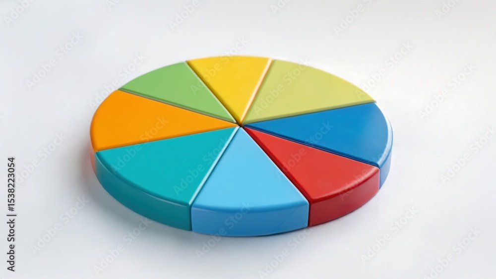 Obraz premium Colorful pie chart model on a white background, representing data visualization or educational tools.