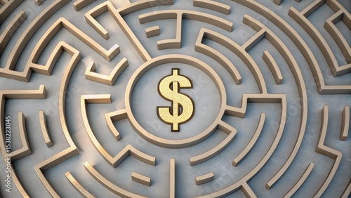 A maze design featuring a dollar symbol in the center, symbolizing financial challenges and navigation in economic landscapes.