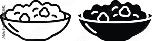 Minimalist Grayscale Salad Bowl Icon – Flat Lay Line Art Vector Illustration