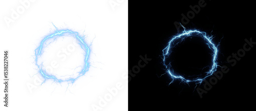 Fototapeta Naklejka Na Ścianę i Meble -  Effect, lightning, ball, magic, and glow merge in this blue energy PNG. A transparent PNG Overlay with 3D thunder sparks perfect for tech, plasma, or futuristic explosion designs.