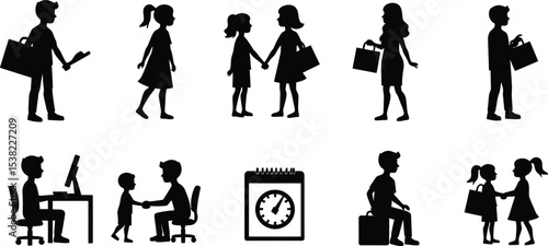 Black silhouette icon set for Please Take My Children To Work Day