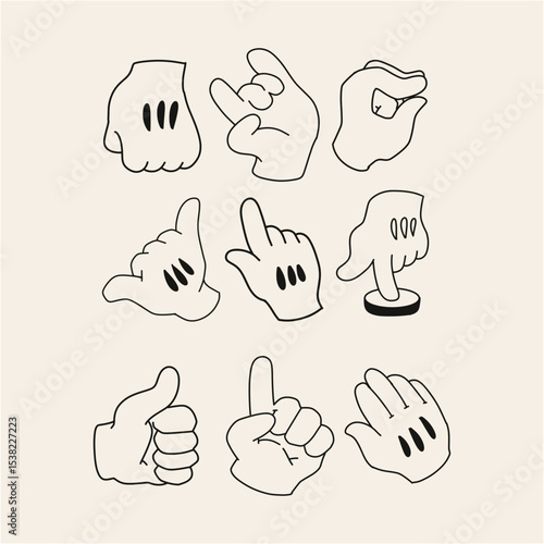 Collection of Hand Gesture Illustrations Cartoon Style Line Art