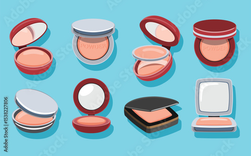 Set of Compact Face Powders Makeup Cosmetic Illustration