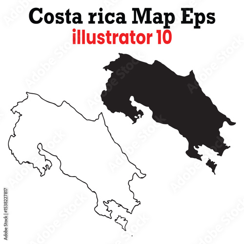 costa rica map eps10 vector illustration black fill, white outline, editable for adobe illustrator