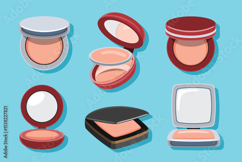 Set of Compact Face Powders Makeup Cosmetic Illustration