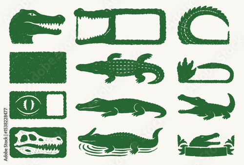 Crocodile and Alligator Frame Icon Set for Wildlife Designs