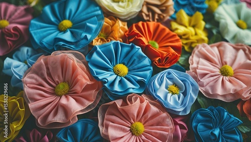 Wallpaper Mural Colorful fabric flowers closeup image with empty space for text. Torontodigital.ca