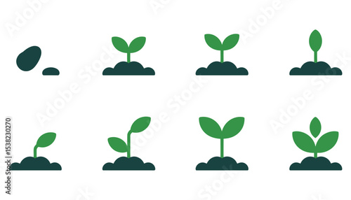 Green plant and leaf vector icons symbolizing nature, growth, and eco-friendly design concepts
