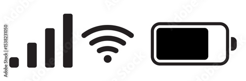 set of phone signal, wifi and battery health status bar icon isolated on white background. Vector illustration.