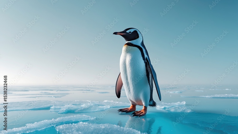 Fototapeta premium Brave Penguin on Ice With Space for Text