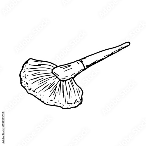 Elegant makeup brush. Vector illustration. Black and white ink drawing isolated on a white background. Illustration of a beauty salon, cosmetics store