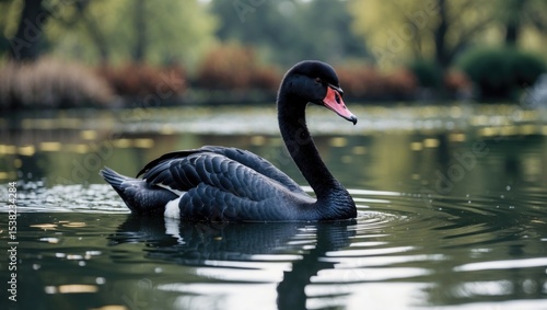 Fototapeta Naklejka Na Ścianę i Meble -  A black swan in a pond