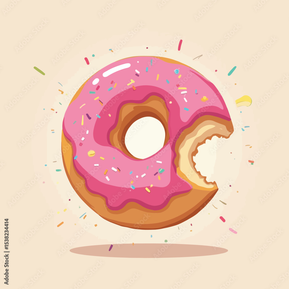 Obraz premium Delicious Pink Frosted Donut with Sprinkles and a Bite Taken Out