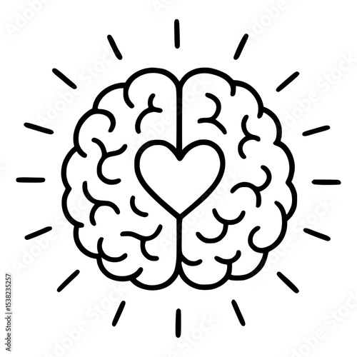 Mental Health Concept with Brain and Heart, Line Art Style for Awareness Design
