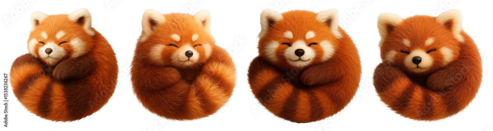 Obraz premium PNG Adorable curled red pandas, element set on transparent background