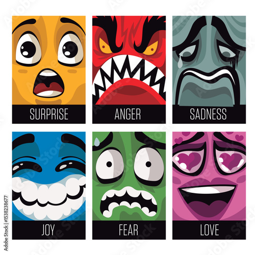 face expressions and emotions of cute cartoons
