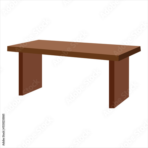 Minimalist Wooden Table Vector – Brown Flat Design Work Desk or Dining Table Illustration for Home Interior, Office, Workspace or Kitchen Furniture Decor, Modern, Simple and Functional

