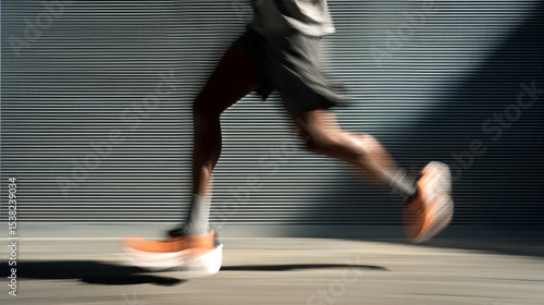 Fototapeta Naklejka Na Ścianę i Meble -  Dynamic motion of a runner captured in a blurred urban scenery setting