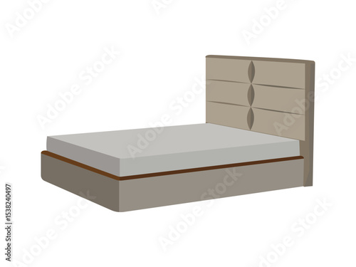 Modern Upholstered Bed Vector – Minimalist Flat Design Bedroom Furniture with Padded Headboard and Mattress, Elegant Interior Sleep Design Illustration for Home, Hotel or Apartment Space

