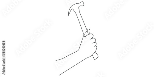 Hammer. One line art Chipping Hammer vector illustration. Line art, one continuous line, simple, hand drawn and sketch style. For icons, symbols, signs or logos.