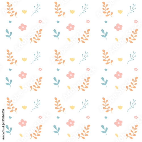 cute colorful flower and leaf seamless pattern