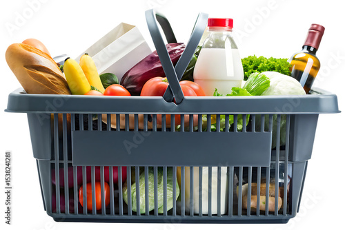 Full shopping basket groceries isolated on a white background png ai generated