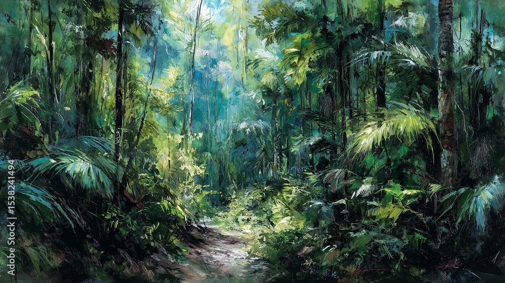 Fototapeta premium Peaceful winter landscape oil painting with snow-covered fields and distant mountains, created with soft textured brushstrokes, evoking calmness and natural serenity