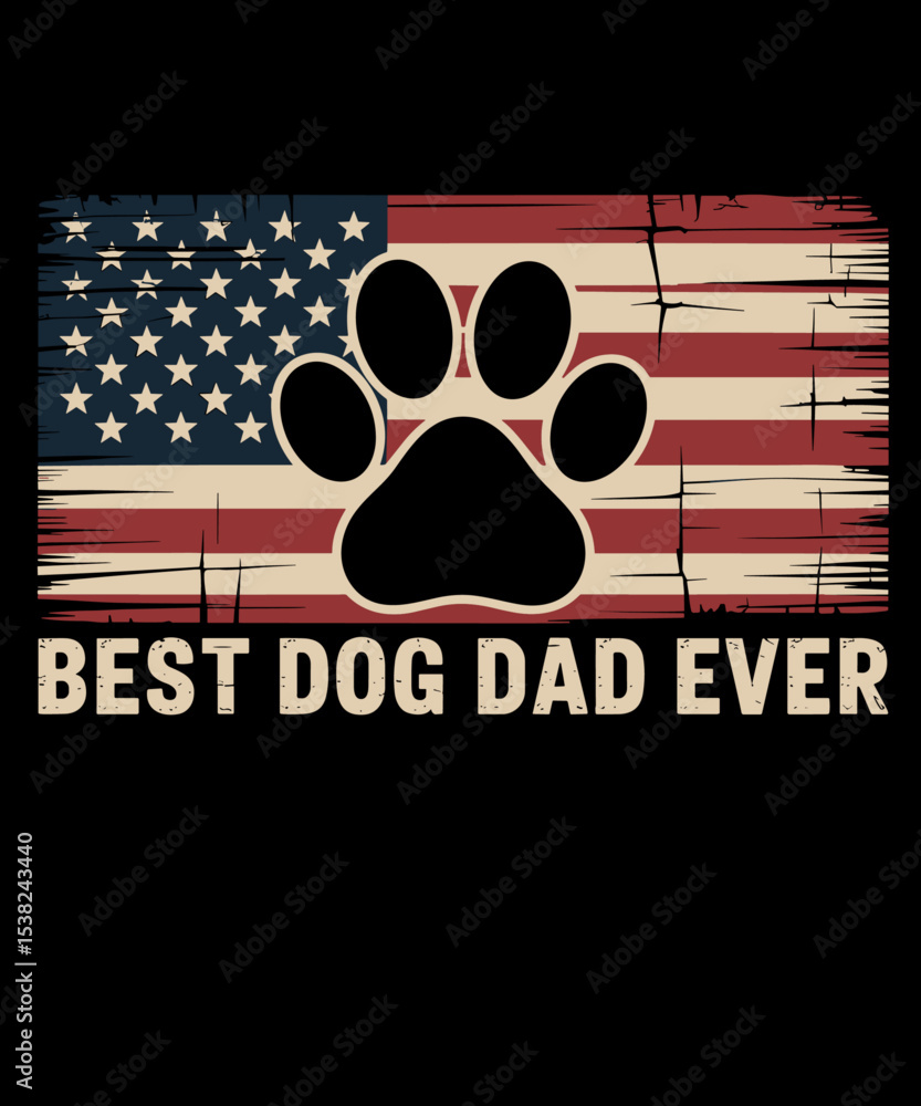 Obraz premium Vintage American Flag Funny Dad Fathers Day Dog Dad