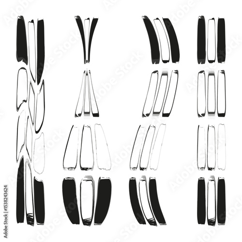Elongated shape icon. Abstract stretched form. Decorative vector figure. Black and white outline.