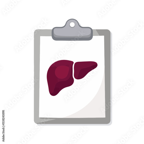Stylized liver illustration on medical clipboard, health awareness