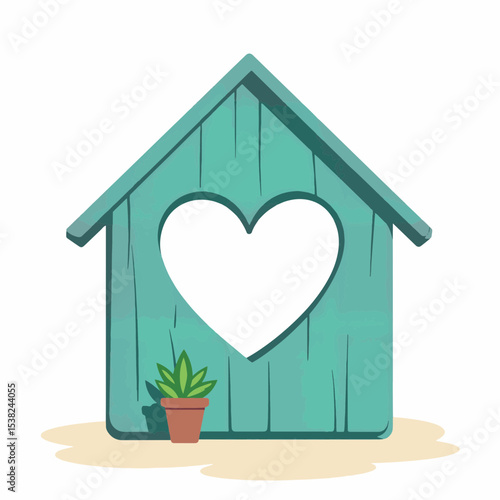 Welcoming house-shaped sign with heart cutout, cozy invitation