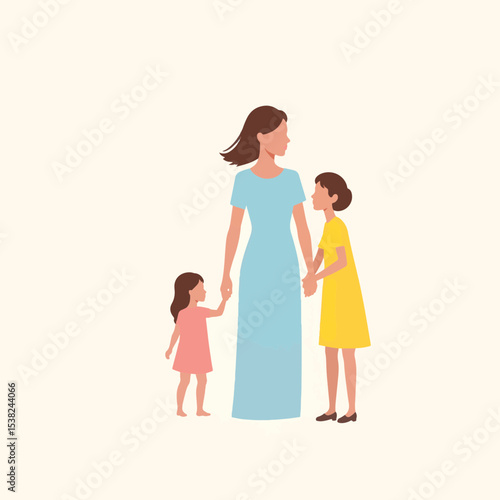 Mother guiding children with love and warmth, family connection