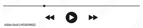 Audio or video player progress loading bar with time slider, play, rewind buttons. Simple template of media device playback panel interface. Minimalist web display. White light theme