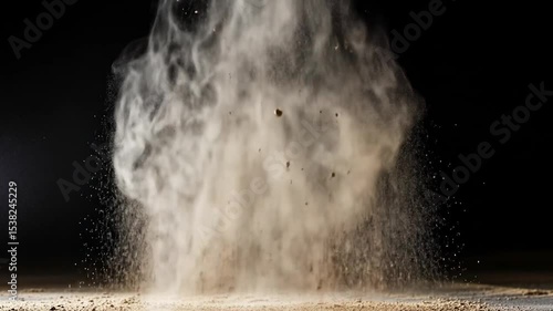 Dramatic Dust Cloud Explosion Against Black Background, Slow Motion Video