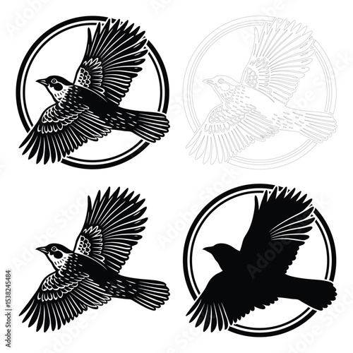 Skylark bird logo silhouette clipart drawing line art