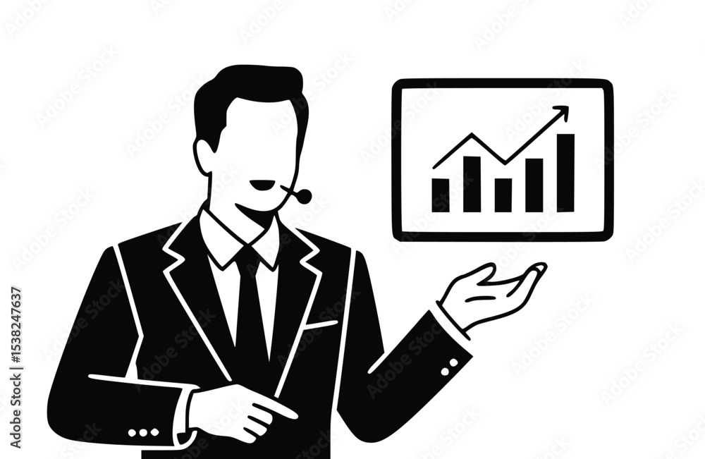 Businessman Presenting Growth Chart Success Strategy Presentation Marketing, silhouette Businessman Presenting Growth Chart Success Strategy Presentation Marketing, silhouette