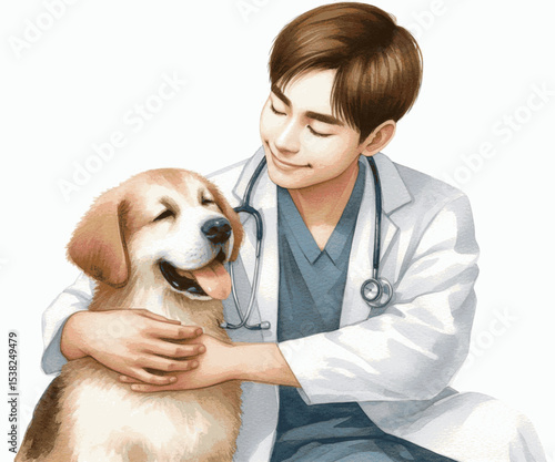 Trust Pool Vet cuddling pet dog isolated watercolor vector illustration svg