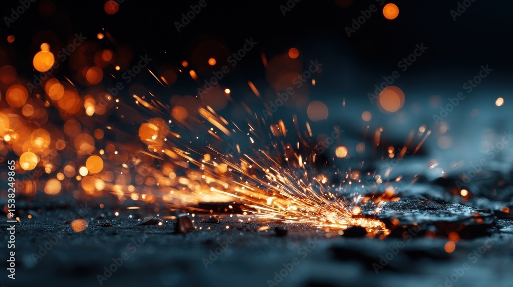 Metal workshop with glowing sparks in motion, showcasing raw industrial energy and precision craftsmanship. Metal workshop with glowing sparks in motion, showcasing raw industrial energy and precision craftsmanship.