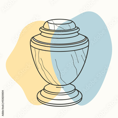 Line art cremation urn with abstract pastel background